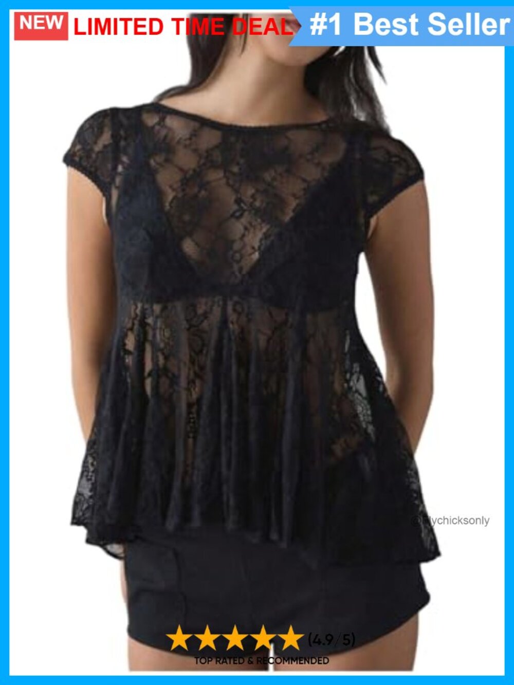 Sheer Lace Peplum Top Floral Embroidery Babydoll Blouse